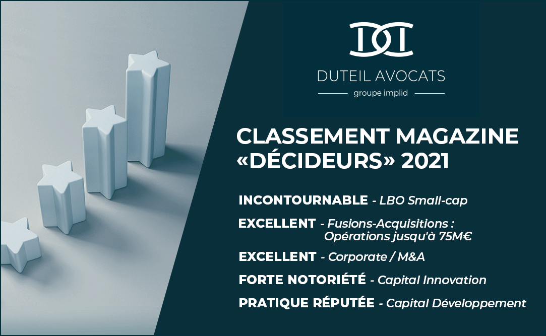 Classement Décideurs Magazine 2021 Duteil Avocats